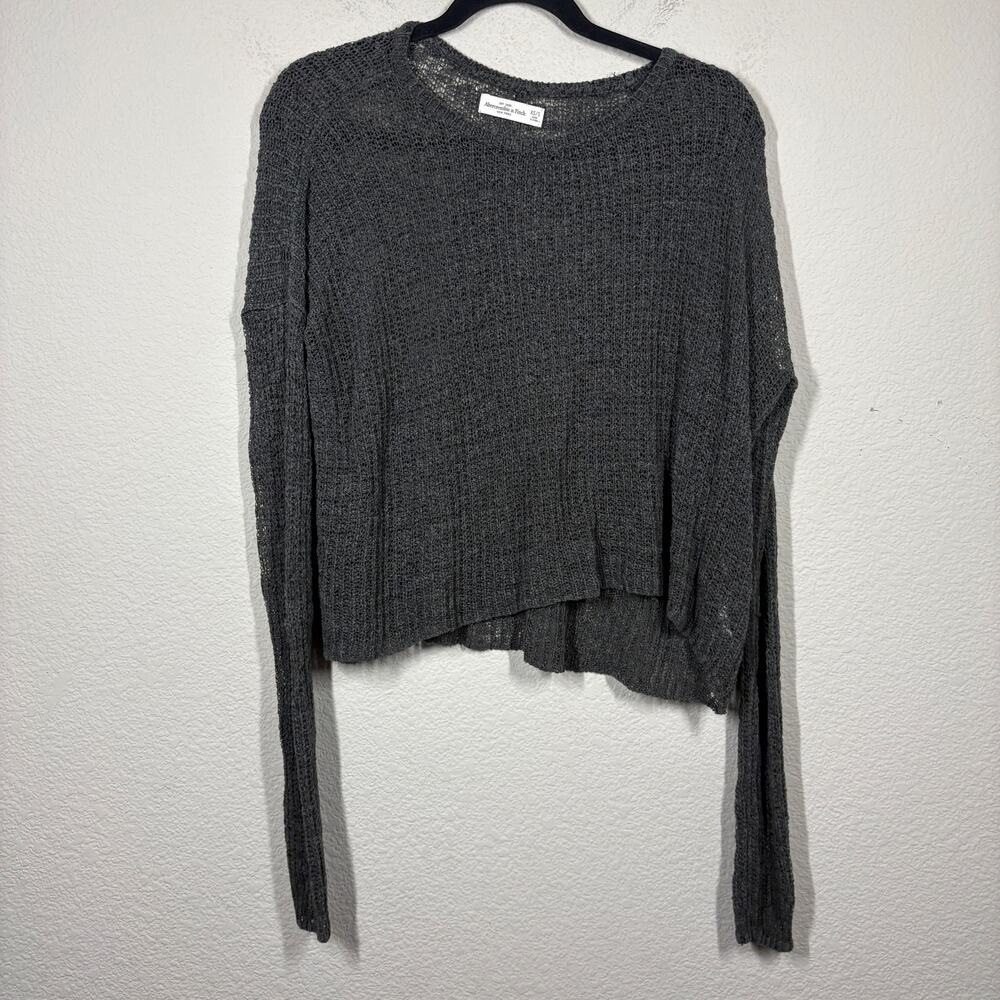 Abercrombie & Fitch XS/S Open Waffle Knit Sweater Gray Crew Neck Long Sleeves